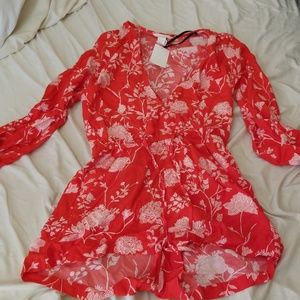 Red floral romper